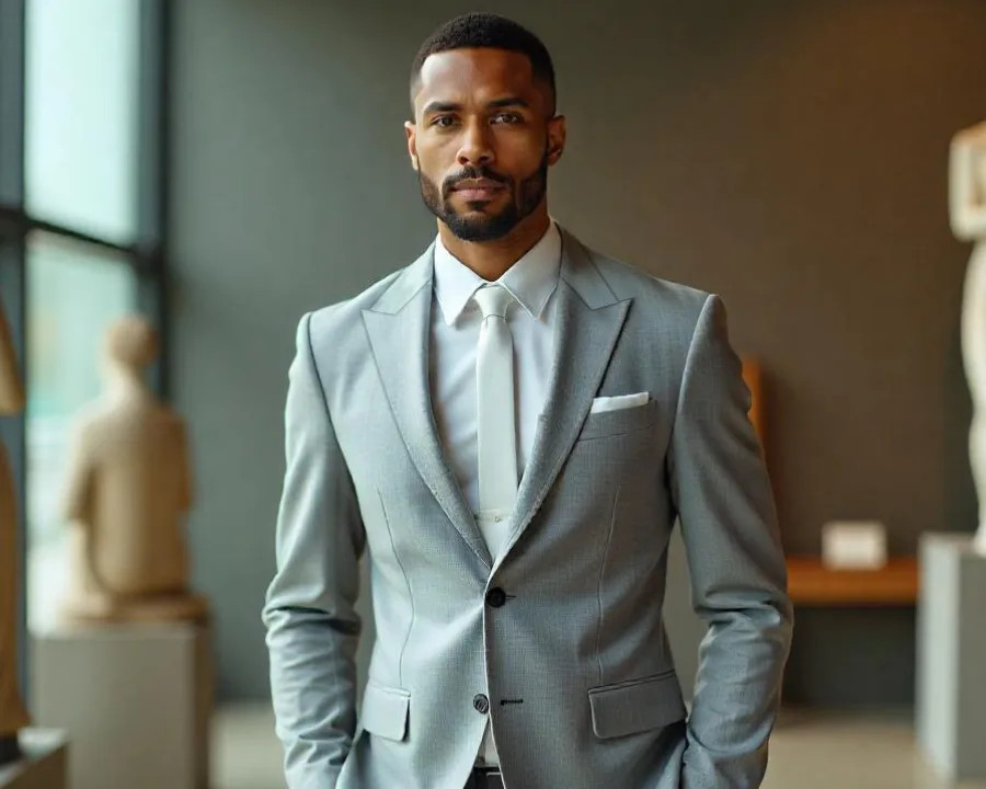 Medium Gray Modern Fit Peak Lapel Suit main image 0